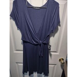 Hippie‎ Chic Navy Blue Wrap Front Tie Knot V-Neck Short Sleeve Dress NWT